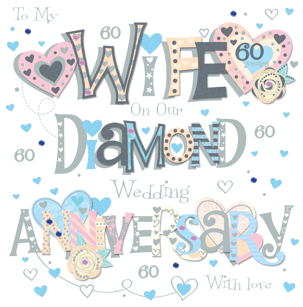Wife Diamond 60th Wedding Anniversary Greeting Card Cards Love Kates