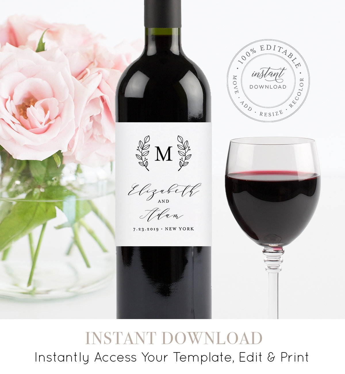 Wine Bottle Label Template Printable Wedding Wine Label INSTANT 