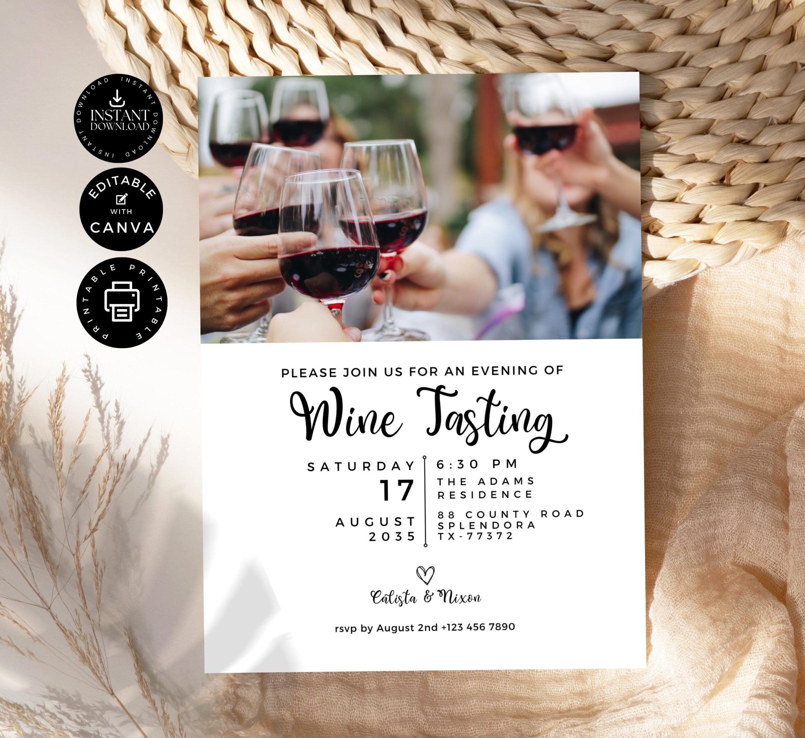 Wine Tasting Invitation Template Wine Party Blind Wine Tasting Invite Printable Edit In Canva 5x7