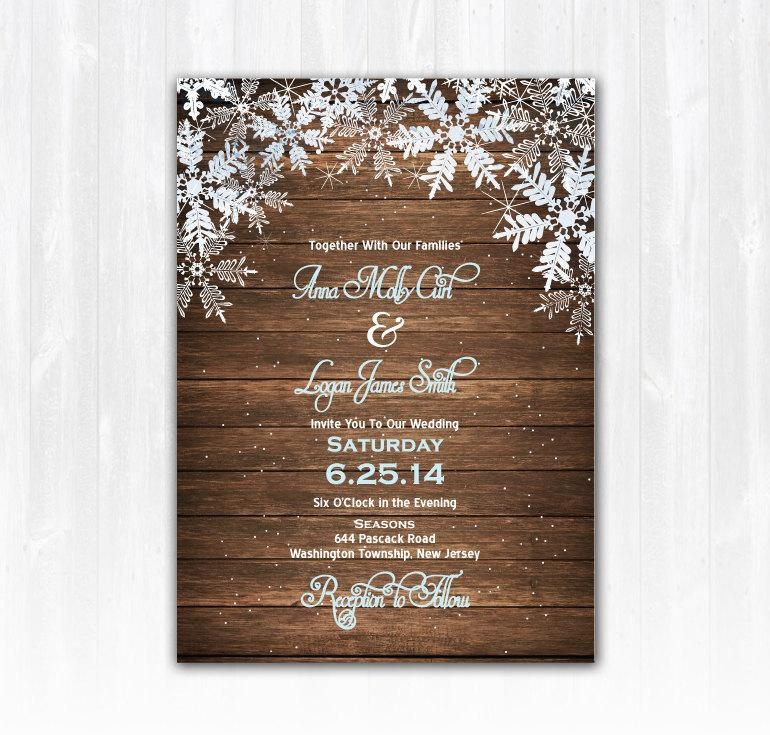 Wood Snowflake Wedding Invitation DIY Digital File Or Print extra 