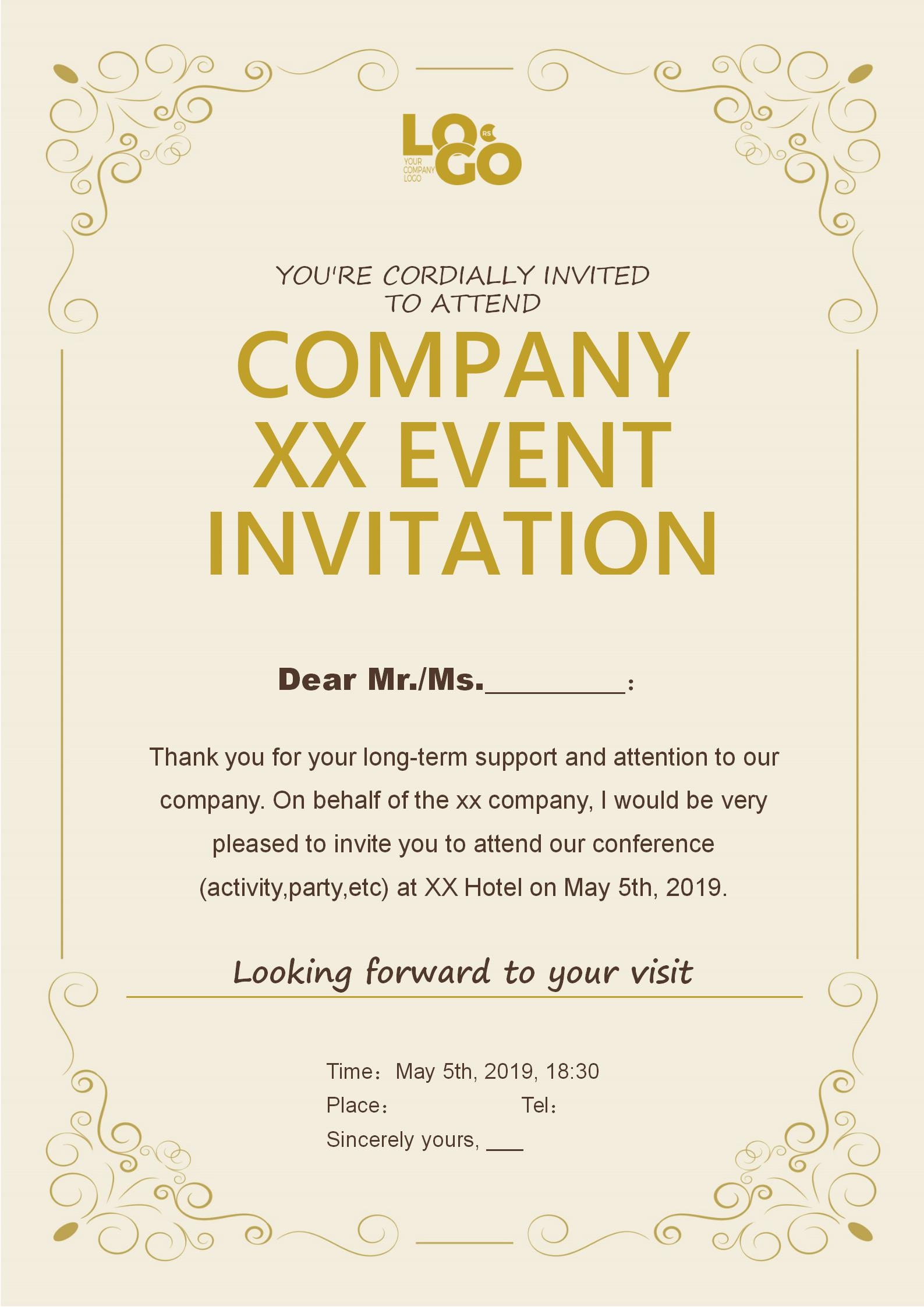 WORD Of Gold Simple Elegant Invitation docx WPS Free Templates