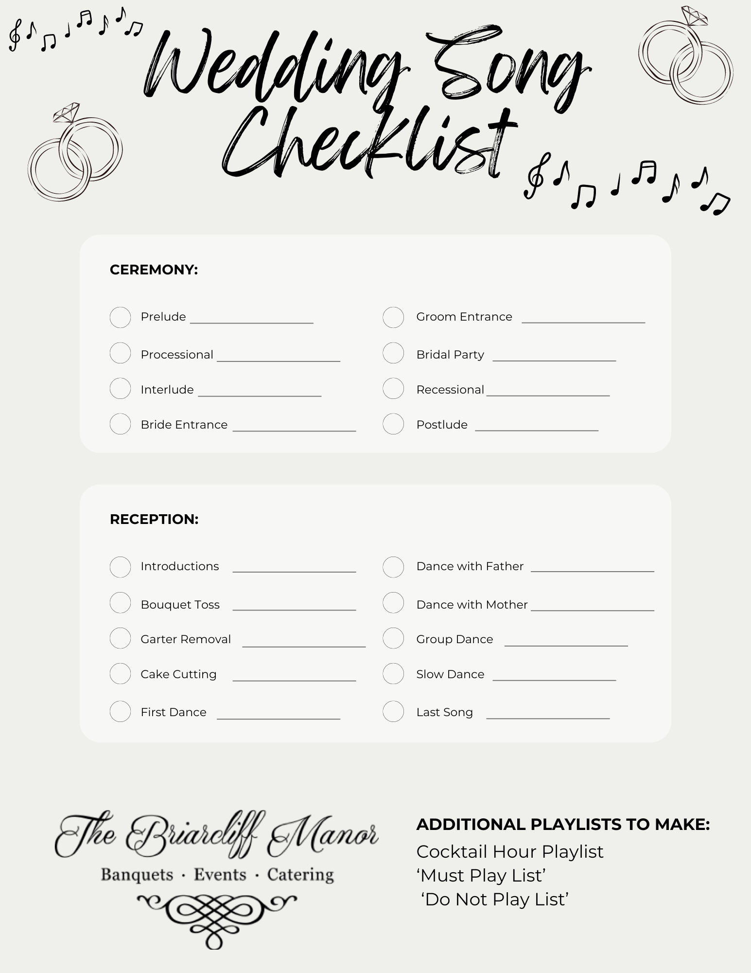 Your Wedding Song Checklist The Briarcliff Manor